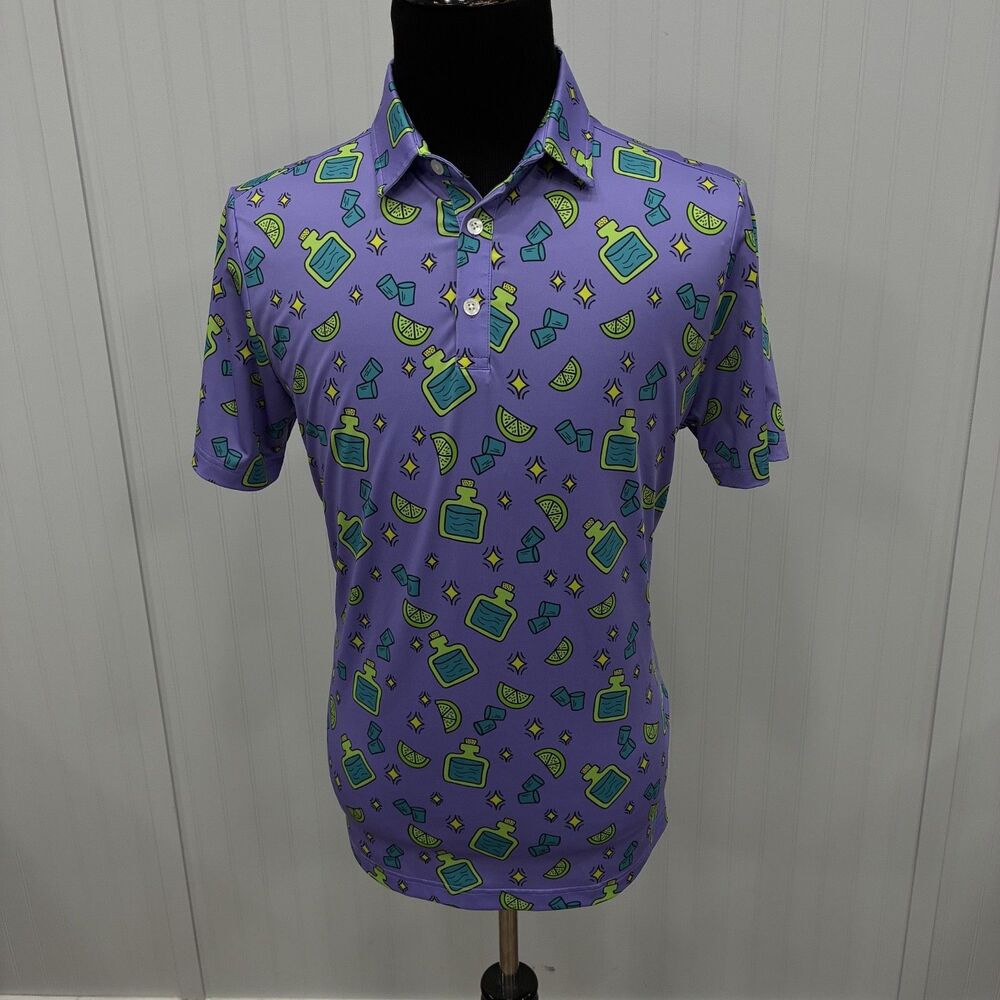 Sunday Swagger Mens Large Purple Tequila Lime Shot Glass Golf Polo Shirt